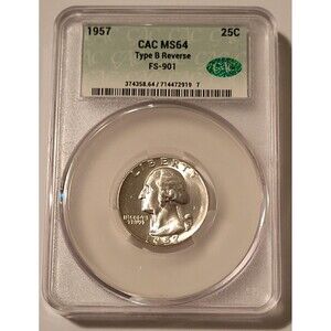 1957 Washington Quarter Type B Reverse MS64 CACG